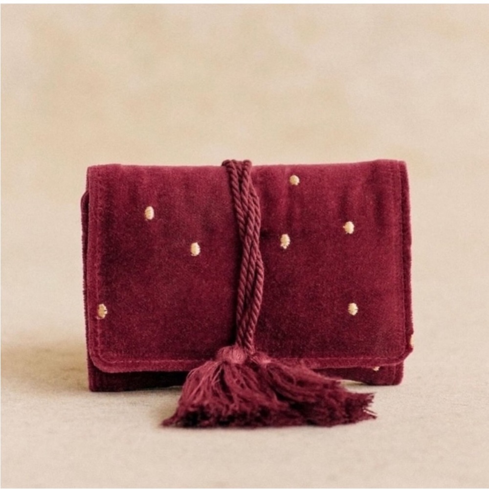 Sezane Jewelry Wrap in Burgandy Velvet with dots